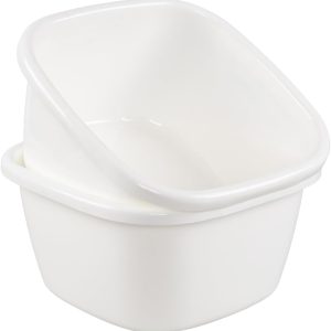 18 Quart Wash Basins, Large Plastic Square Dish Pan/Tub, 2 Packs, White
