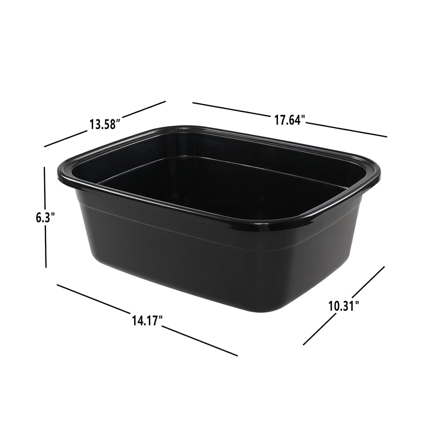 2-Pack 18 Quart Plastic Wash Basin Tub, Rectangular Dishpan, Black - Image 2