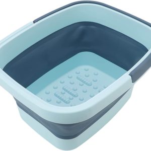 Generic Portable Foot Bath, Foot Soaking Tub, Foldable Silicone Foot Tub, Plastic Massage Bucket with Handle Design, Acupressure Points, Bucket, for Home, Camping, Hiking (Blue)