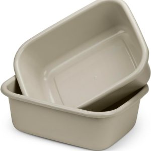 Plastic Wash Basins, Large 10 Quart Graduated Bucket, Portable Washbasin for Washing, Cleaning, Foot Bath, Dishes, Face Cleansing Bowl, Cream (2 Pack)