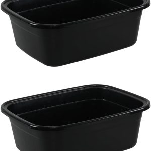 2 Pack 18 Quart Rectangular Plastic Dishpans, Laundry Hand Wash Bucket Large, Black Wash Basin Foot Bath for Soaking Feet