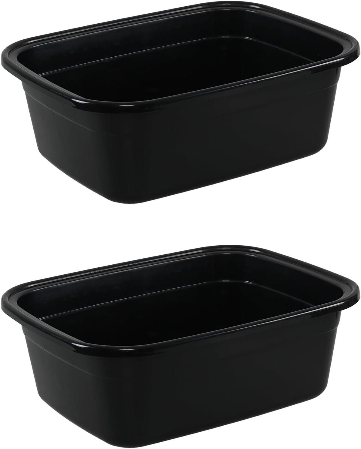 2 Pack 18 Quart Rectangular Plastic Dishpans, Laundry Hand Wash Bucket Large, Black Wash Basin Foot Bath for Soaking Feet