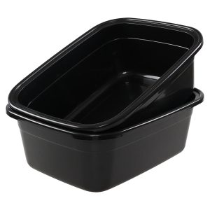 2-Pack 18 Quart Plastic Wash Basin Tub, Rectangular Dishpan, Black