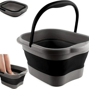 Collapsible Foot Tub Feet Soaking Spa Bath with Massager Acupoints for Circulation, Plastic Inflatable Feet Soak Basin Foldable Foot Soaker Bucket Footbath Bowl Tools for Men Adults, Black