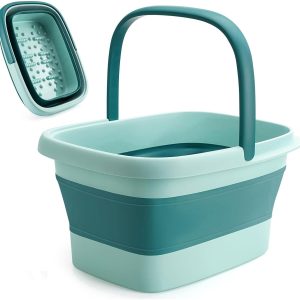 Collapsible Foot Bath Soak Tub with Handle: 15L/4 Gallons Extra Large Foot Soaking Tub - Portable Foot Bath Basin Foot Bucket for Soaking Feet - Pedicure Bowl (Green)