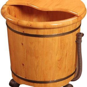 Foot Tub Wooden Foot Basin Large Foot Soak Bath Tub,Foot Washing Barrel,Cypress Wood Sauna Bucket with Wheel, Bottom Drainage Foot Bath Wooden Bucket Foot Spa Household Wash Ba (Size : 36cm)