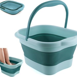 Collapsible Foot Bath Soak Tub with Handle, Plastic Foldable Feet Spa Soaking Basin Bucket with Massager Acupoint for Washing, Pedicure Foot Care Bathtub Bowl Tools for Pain Relief, Green