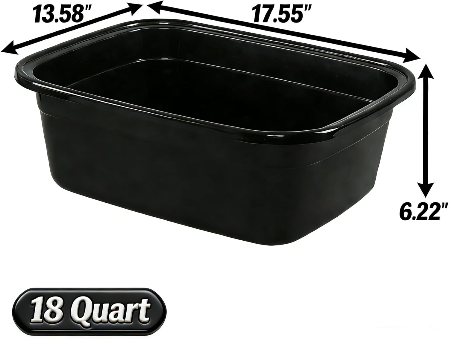 2 Pack 18 Quart Rectangular Plastic Dishpans, Laundry Hand Wash Bucket Large, Black Wash Basin Foot Bath for Soaking Feet - Image 2