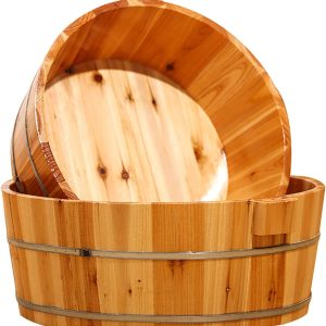 Wooden Foot Bath Bucket,Solid Wood Foot Tub for Soaking Feet,Premium Pedicure Bowl Foot Spa Massage Pedicure Barrels,Smooth Wood Foot Bath Basin Foot Soak Tub 1PC(15.3x6.3inch, Nature)