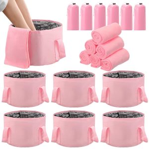 12 Pcs 15L Foldable Foot Soaking Tub Kit Portable Foot Bath Tub Foldable Foot Basin Bath Foot Tub for Soaking Feet with Towel and Storage Bag Soak Spa Bucket for Travel Camping (Pink)