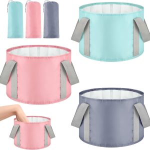 3 Pieces Collapsible Portable Foot Soak Tub Soaking Foot Bath Basin Multifunctional Foldable Bucket Washing Camping Pedicure Bowl Outdoor Water Container for Fishing Hiking Spa Travel, 3 Colors, 14 L