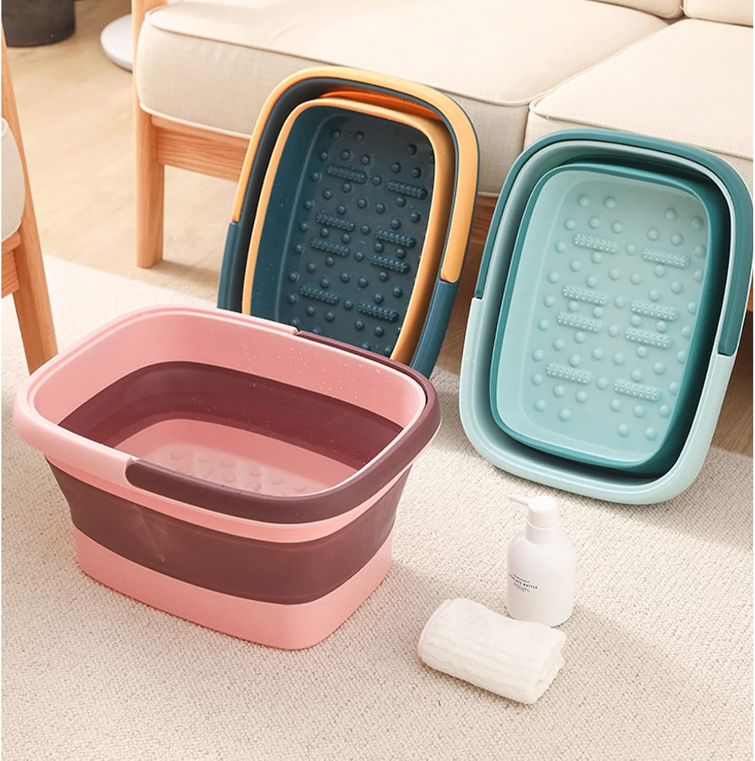 Collapsible Foot Bath Soak Tub with Handle: 15L/4 Gallons Extra Large Foot Soaking Tub - Portable Foot Bath Basin Foot Bucket for Soaking Feet - Pedicure Bowl (Green) - Image 2